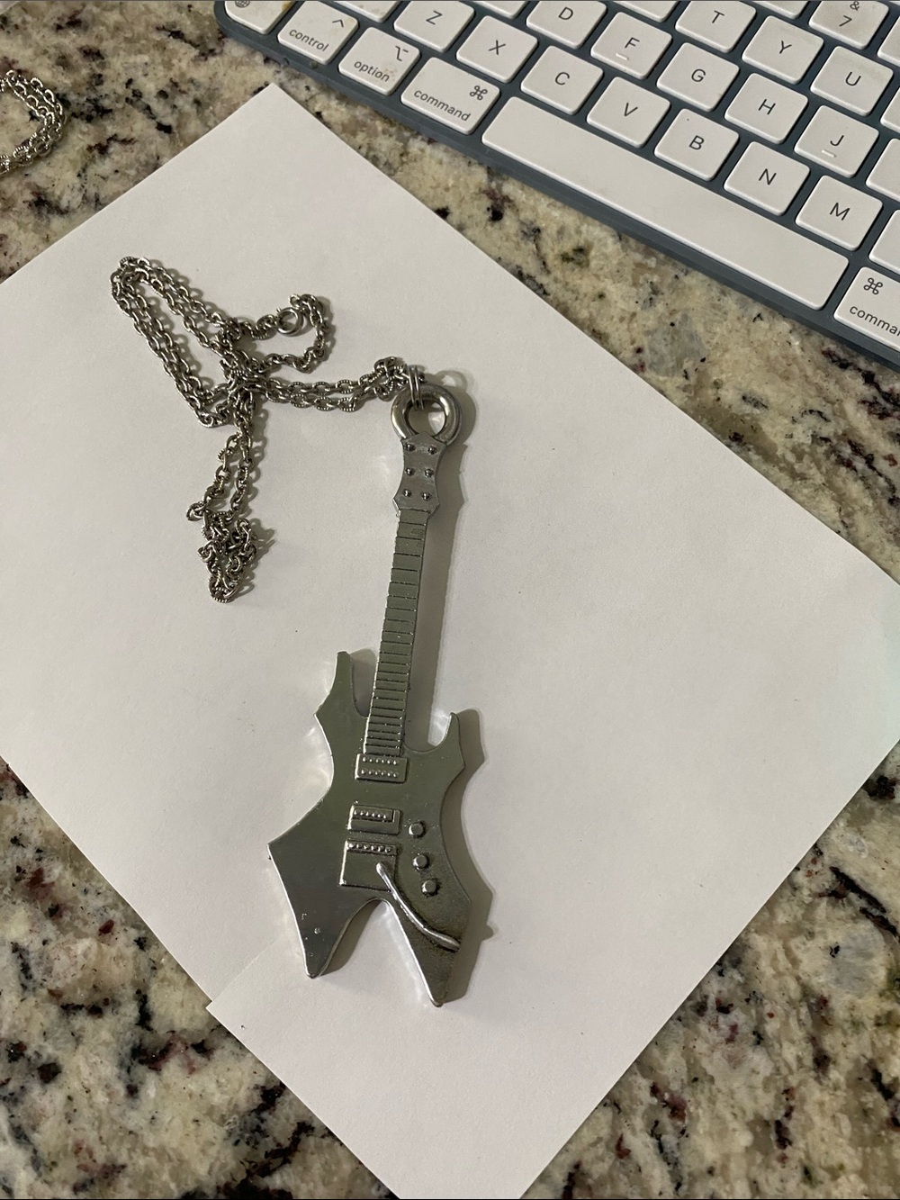 Silver Guitar-Shaped Pendant Necklace - Unbranded